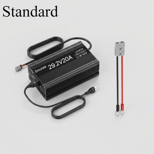 Smunas 29.2V20A LiFePO4 Battery Charger, Fast Charging ,0V battery recovery,5 Safety Protections
