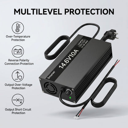 Smunas 14.6V(12V)10A LiFePO4 Battery Charger For RVs, trucks, cars ,solar systems and more