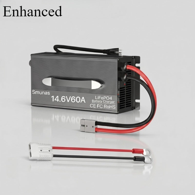 Smunas 14.6V 60A LiFePO4 Charger, 0V Battery Recovery, Compatible with BMS-Protected Batteries, 5 Protections