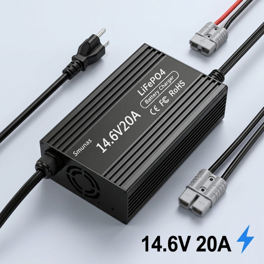 Smunas 14.6V20A LiFePO4 Smart Charger for 12V (12.8V) LiFePO4 batteries RVs ,Homes