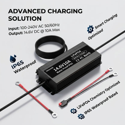 Smunas 14.6V10A Water Proof  LiFePO4 Battery Charger  for marine, boat, RV and more