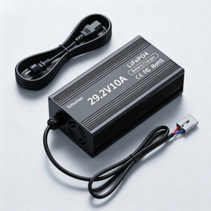Smunas 29.2V 10A LiFePO4 Battery Charger with LED Indicators, 4 Safe Protections for 24V LiFePO4 Deep Cycle Batteries.