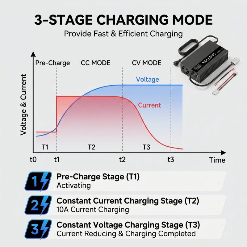 Smunas 14.6V(12V)10A LiFePO4 Battery Charger For RVs, trucks, cars ,solar systems and more
