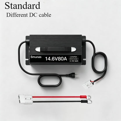 Smunas 14.6V 80A Smart LiFePO4 Charger with 3-Stage Charging 0V Battery Activation.