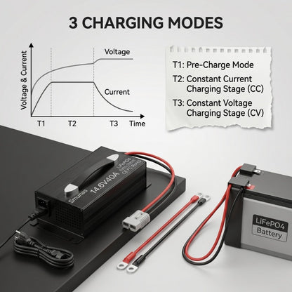 Smunas 14.6V40A LiFePO4 Battery charger,0V battery recovery for RV, solar and off-grid use