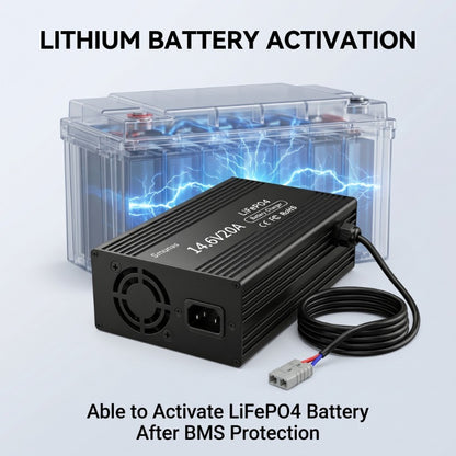 Smunas 14.6V20A LiFePO4 Smart Charger for 12V (12.8V) LiFePO4 batteries RVs ,Homes