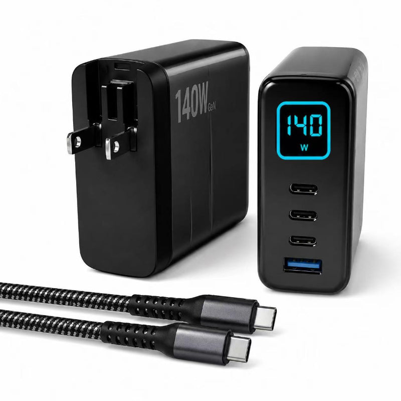 Smunas 140W USB-C Fast GaN Charging Adapter with TFT Smart Display &  4-Port Multi-Device for  iPhone, SteamDeck, MacBook, iPad, Galaxy