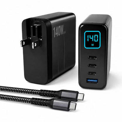 Smunas 140W USB-C Fast GaN Charging Adapter with TFT Smart Display &  4-Port Multi-Device for  iPhone, SteamDeck, MacBook, iPad, Galaxy