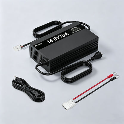 Smunas 14.6V(12V)10A LiFePO4 Battery Charger For RVs, trucks, cars ,solar systems and more