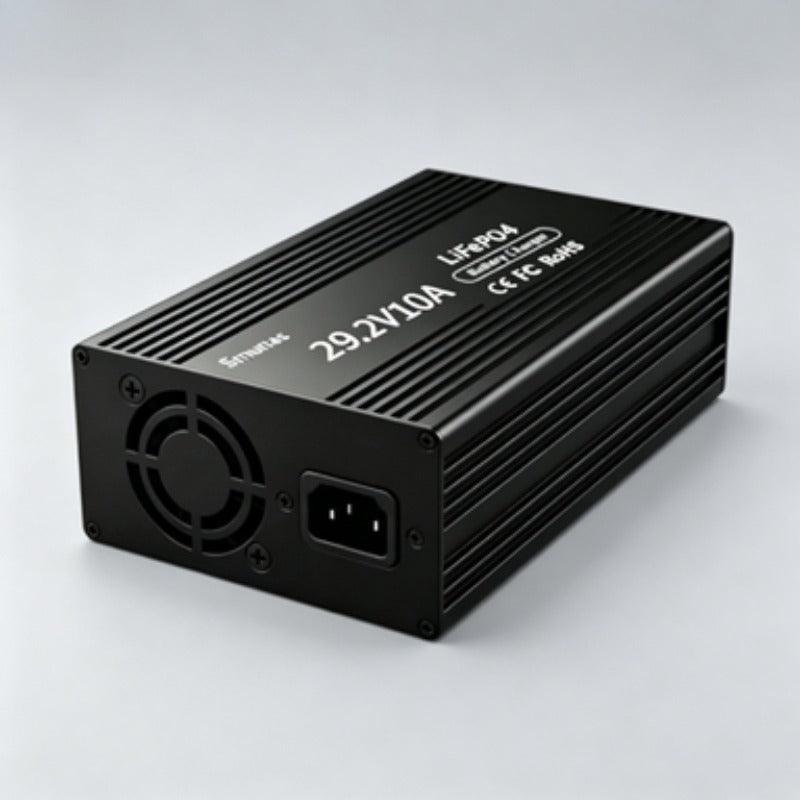 Smunas 29.2V 10A LiFePO4 Battery Charger with LED Indicators, 4 Safe Protections for 24V LiFePO4 Deep Cycle Batteries.