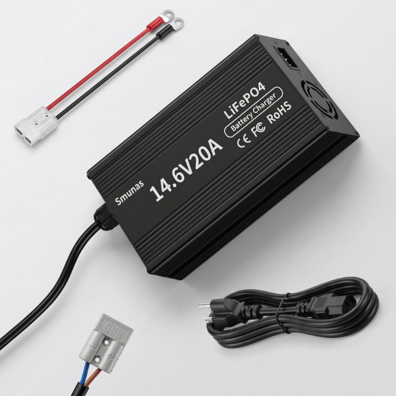 Smunas 14.6V20A LiFePO4 Smart Charger for 12V (12.8V) LiFePO4 batteries RVs ,Homes