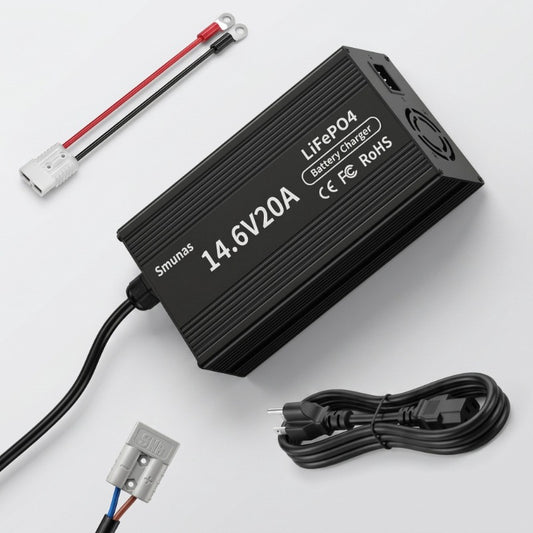 Smunas 14.6V20A LiFePO4 Smart Charger for 12V (12.8V) LiFePO4 batteries RVs ,Homes