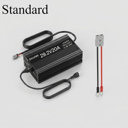 Smunas 29.2V20A LiFePO4 Battery Charger, Fast Charging ,0V battery recovery,5 Safety Protections