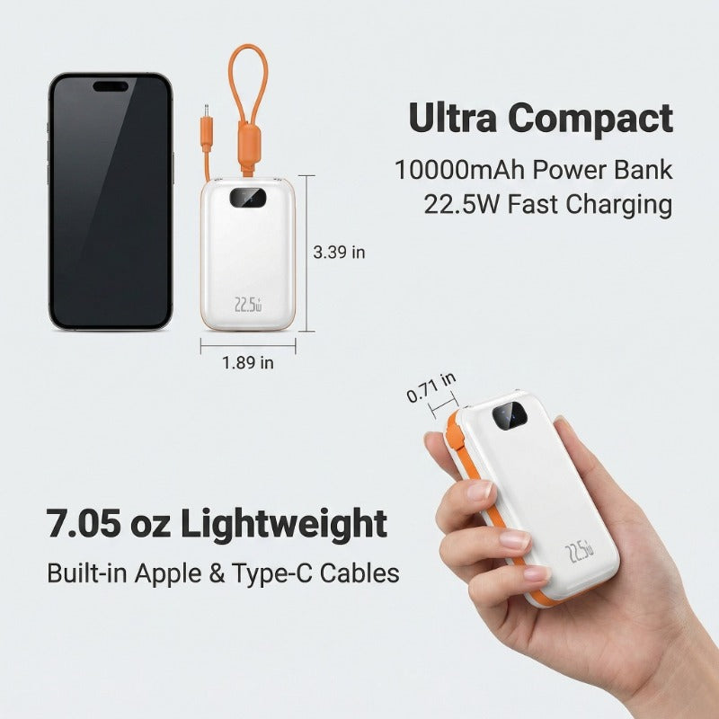 Smunas ultra-thin Power Bank with Handle  and Flashlight ,10000mAh,PD22.5W,Fast charging for Phone,iPad and more