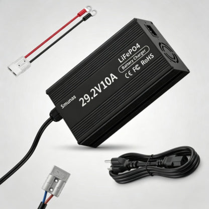 Smunas 29.2V 10A LiFePO4 Battery Charger with LED Indicators, 4 Safe Protections for 24V LiFePO4 Deep Cycle Batteries.