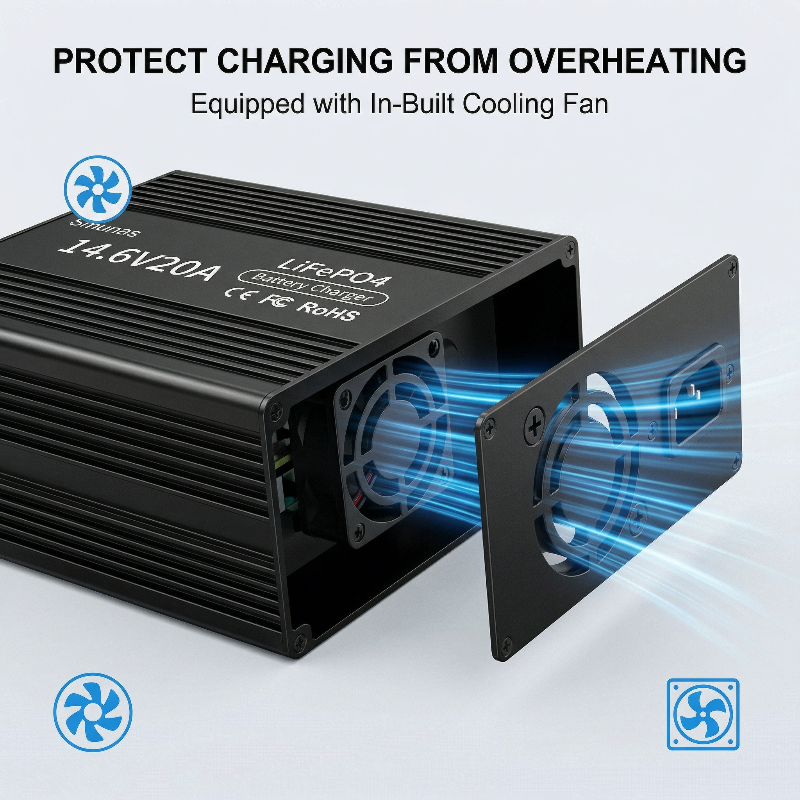 Smunas 14.6V20A LiFePO4 Smart Charger for 12V (12.8V) LiFePO4 batteries RVs ,Homes