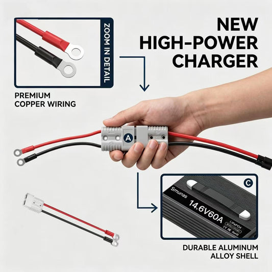 Smunas 14.6V 60A LiFePO4 Charger, 0V Battery Recovery, Compatible with BMS-Protected Batteries, 5 Protections
