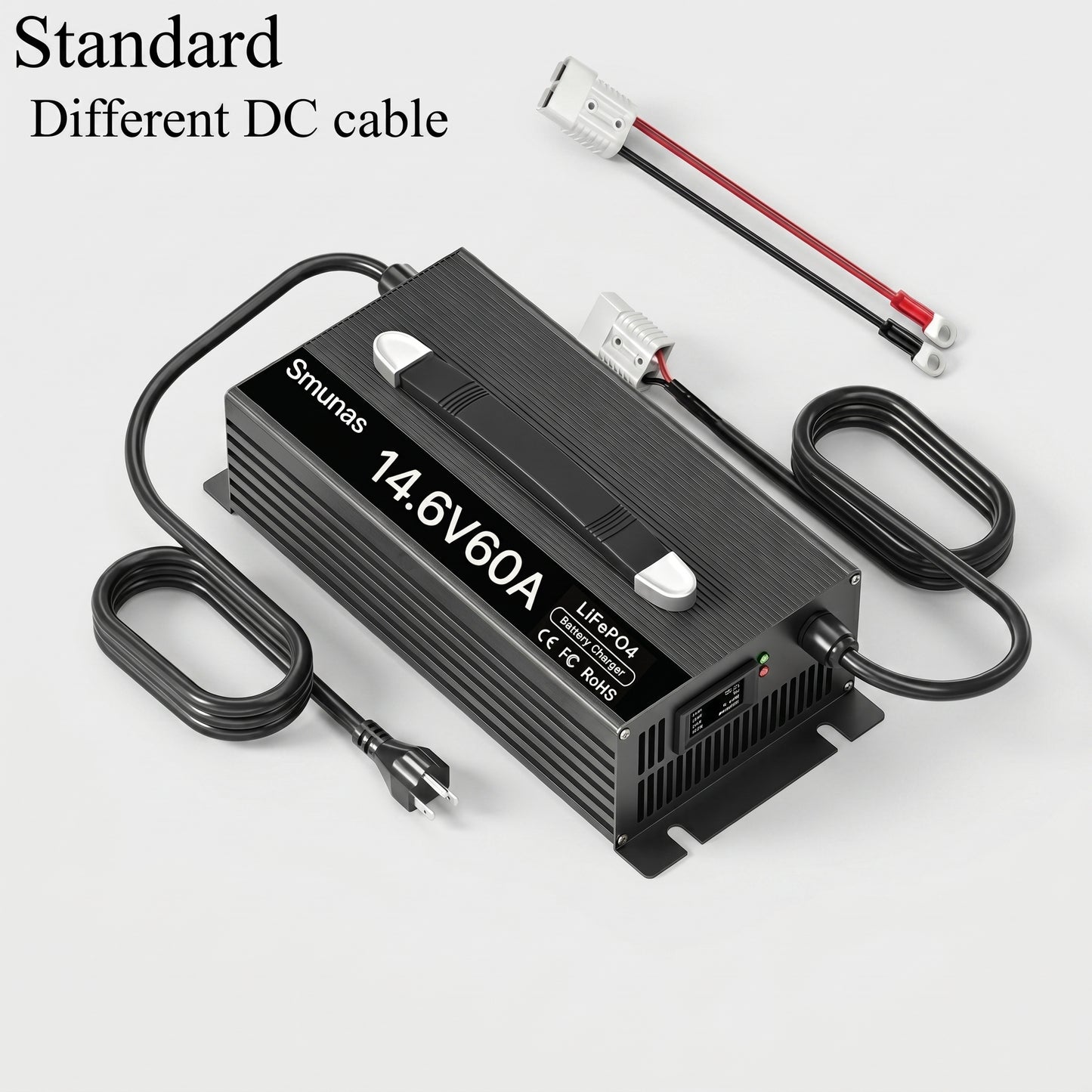 Smunas 14.6V 60A LiFePO4 Charger, 0V Battery Recovery, Compatible with BMS-Protected Batteries, 5 Protections