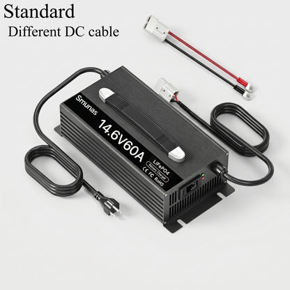 Smunas 14.6V 60A LiFePO4 Charger, 0V Battery Recovery, Compatible with BMS-Protected Batteries, 5 Protections