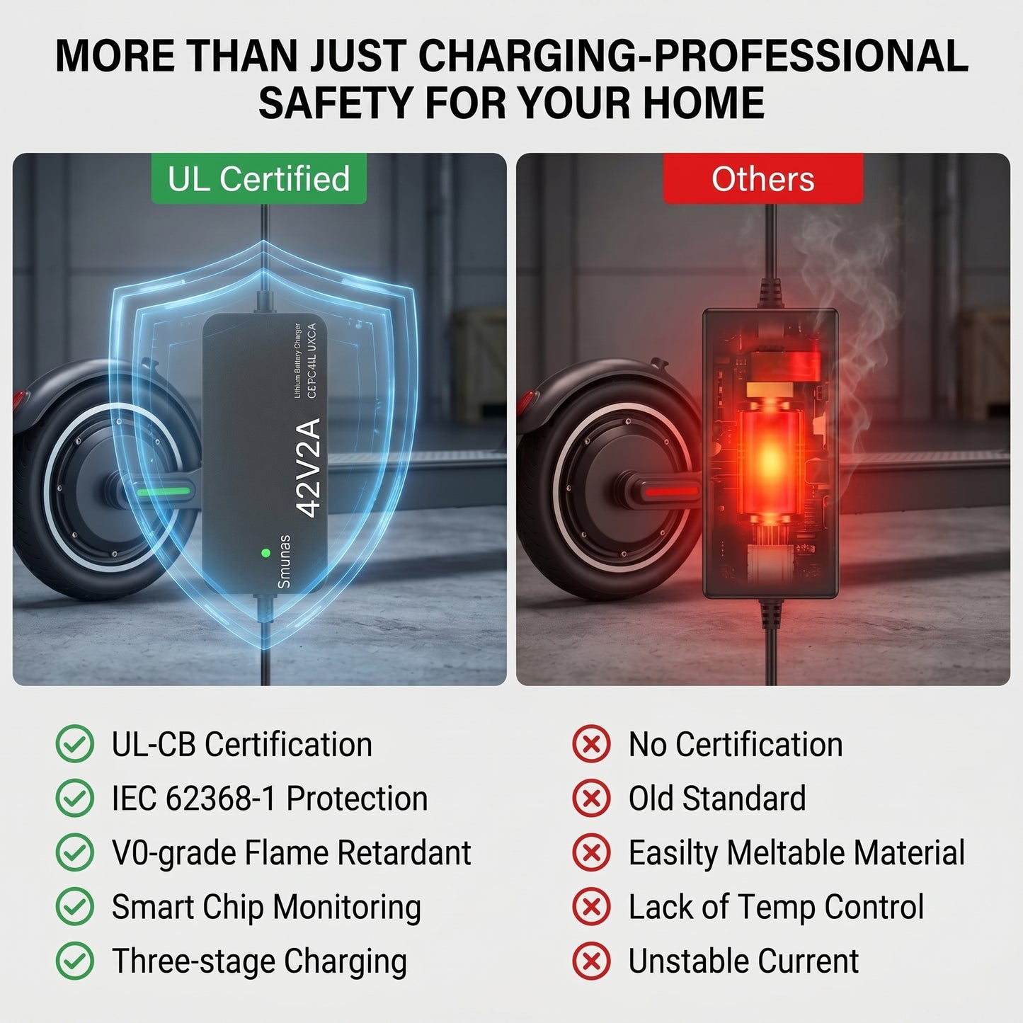 Smunas 42V2A Charger for 36V Lithium Batteries,UL Certified for Xiaomi ,Segway,Ninebot